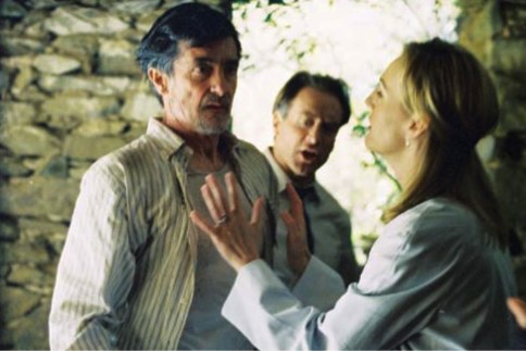 Three agitated characters